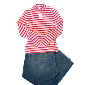 NWT - J. CREW FACTORY Striped Ribbed-knit Mockneck Top